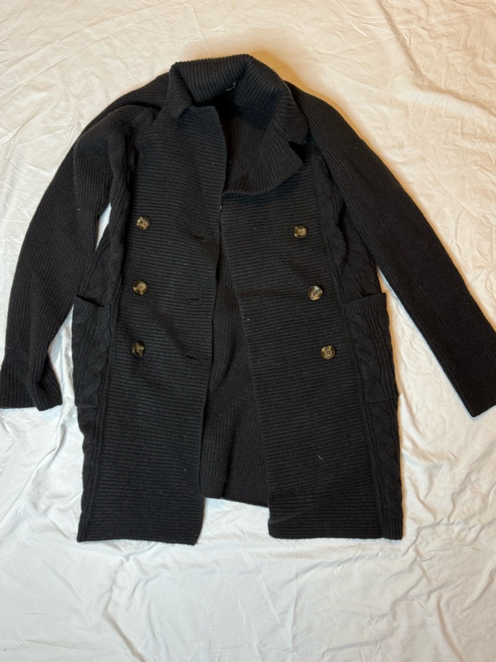 Ann Taylor Black Double-Breasted Ribbed Knit Cardigan